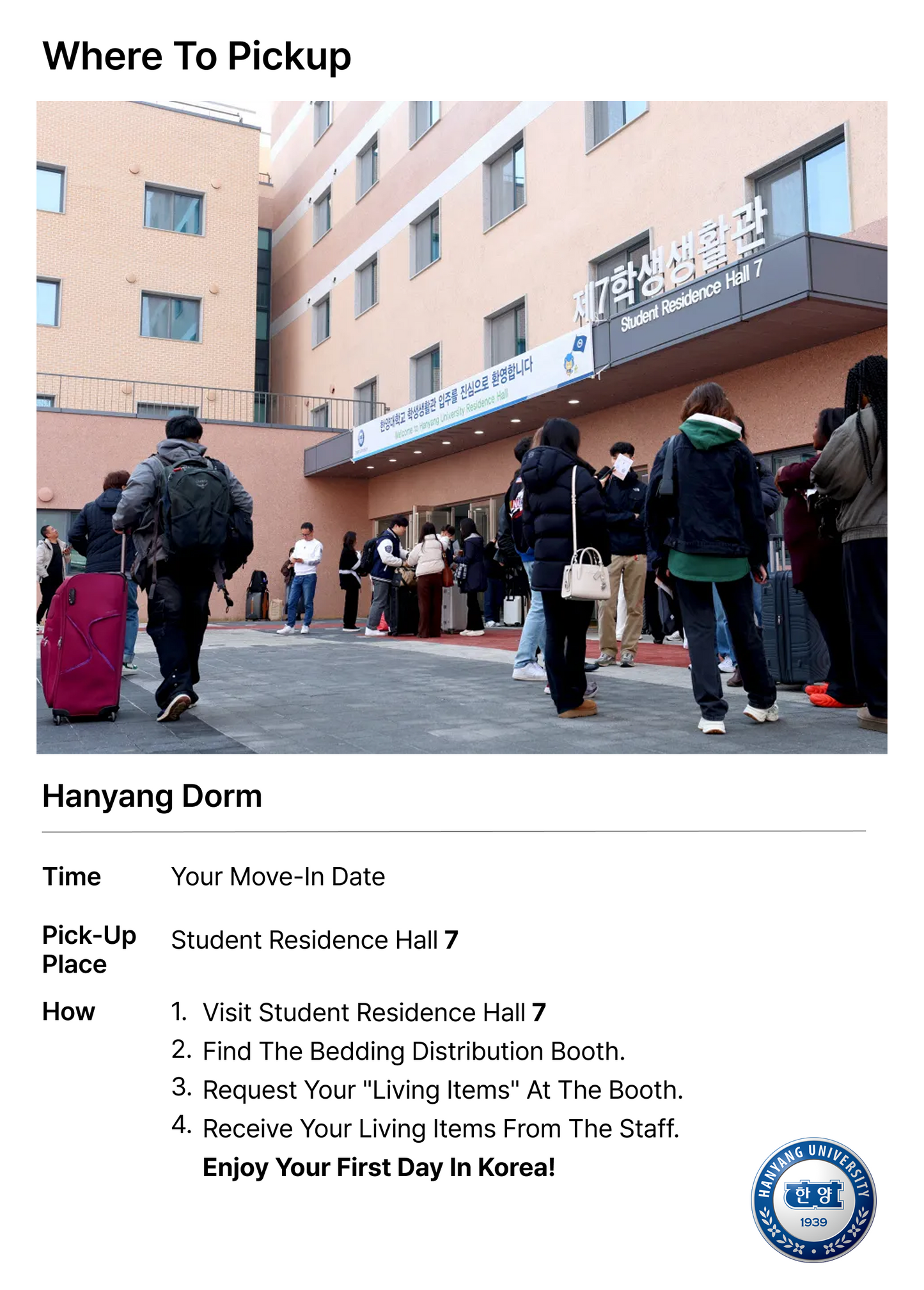 Bộ đồ dùng sinh hoạt cho ký túc xá Đại học Hanyang HISS