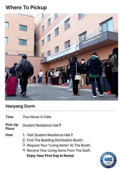 Bộ đồ dùng sinh hoạt cho ký túc xá Đại học Hanyang HISS